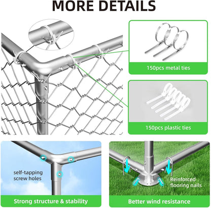 20x10 FT Outdoor Dog Kennel Outside with Metal Large Dog Gate, Outdoor Dog Pens with Roof, Heavy Duty Dog Enclosures for Backyard Farm Use (240x120x84)