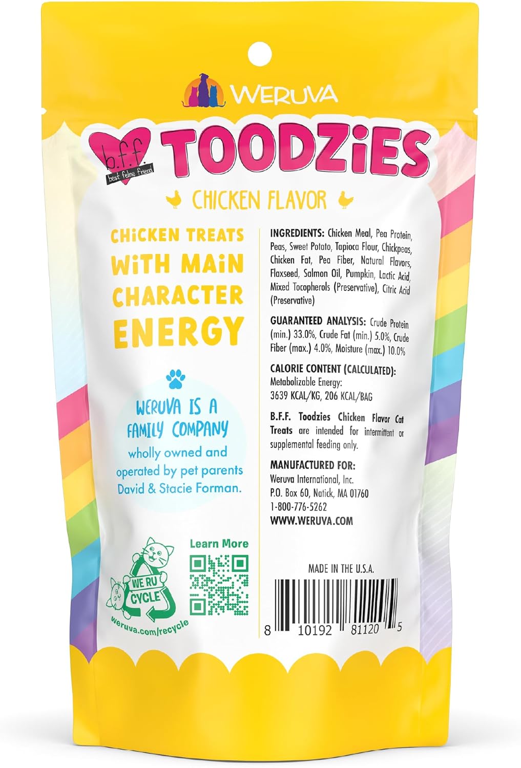 Weruva BFF Toodzies, Chicken Crunchy Cat Treats, 2oz Bag (Pack of 4)