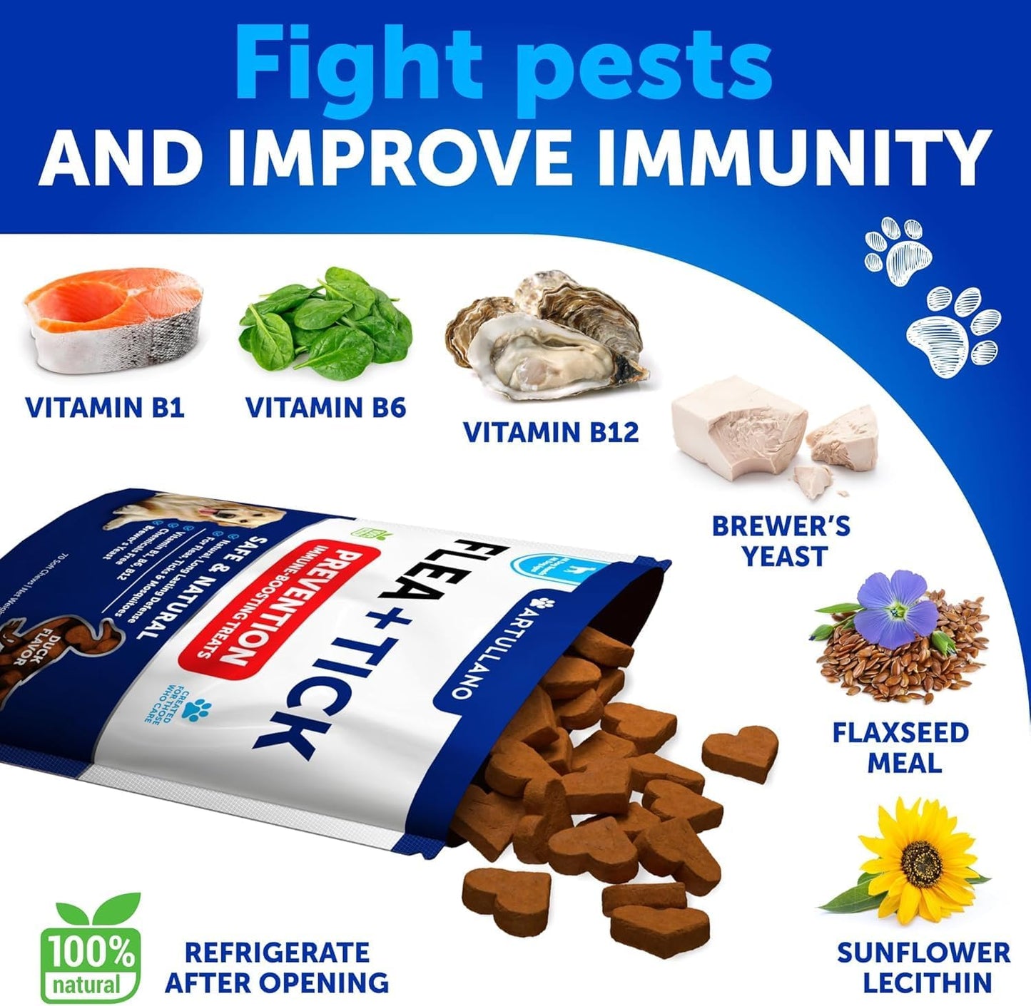 Flea and Tick Prevention for Dogs Chewables - Natural Flea Treatment Control - Supplement for Large & Small Dogs with Vitamins - Immune Support Chews - Puppy Pest Defense Oral Pills - 70 Soft Treats