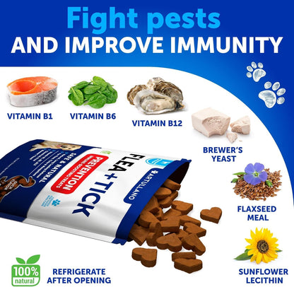 Flea and Tick Prevention for Dogs Chewables - Natural Flea Treatment Control - Supplement for Large & Small Dogs with Vitamins - Immune Support Chews - Puppy Pest Defense Oral Pills - 70 Soft Treats