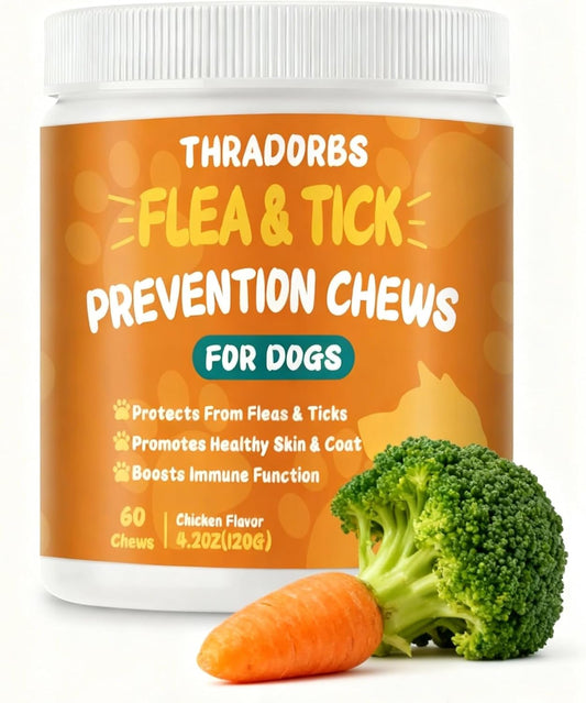 Flea and Tick Prevention for Dogs Chewables, Keyboard,60 Chews, Natural Dog Flea and Tick Treatment Chewable Supplement for All Breeds & Ages, Chicken Flavor