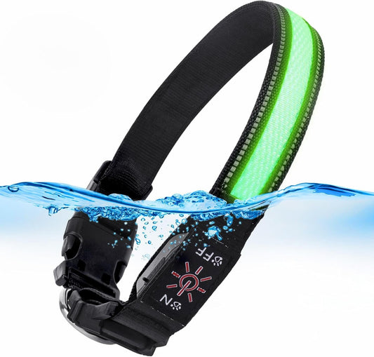 AirTag Dog Collar with QR Code & LED Light, IP68 Waterproof Rechargeable Pet Collar with Reflective Strips, Durable Airtag Holder for Medium/Large Dogs (Green, L(20-24 in))