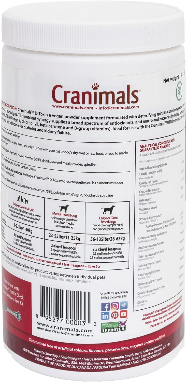 Cranimals D-Tox Daily Multivitamin for Dogs, Superfood Amino Acids, Antioxidants, DHA Fatty Acids, Vitamins E, B, D, Biotin, Minerals to Support Metabolic Function, Energy, Pet Wellness, Longevity