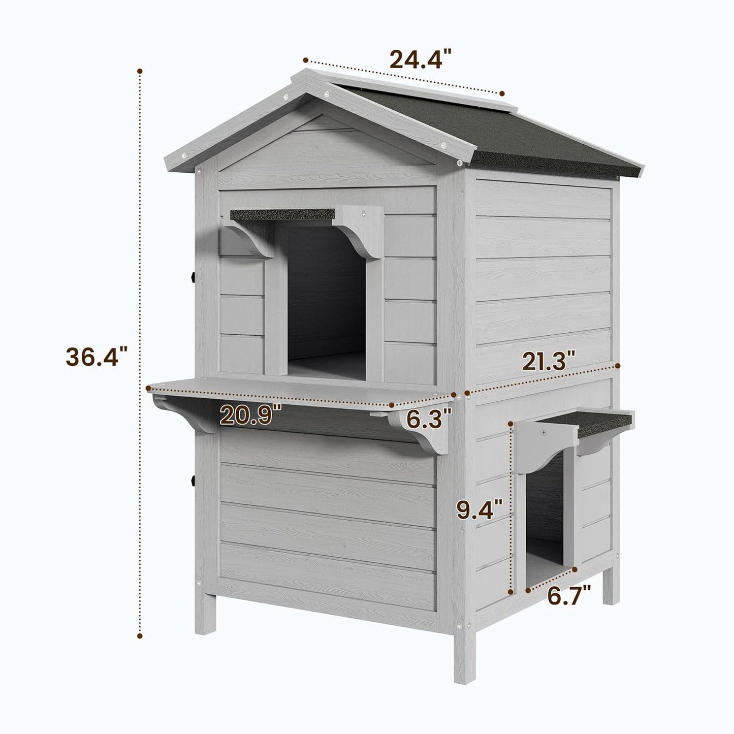 Outdoor Cat House Wooden Shelter: Large Weatherproof Pet Enclosure for Indoor or Feral Cats, 2-Tier Cat House for Outside Cats
