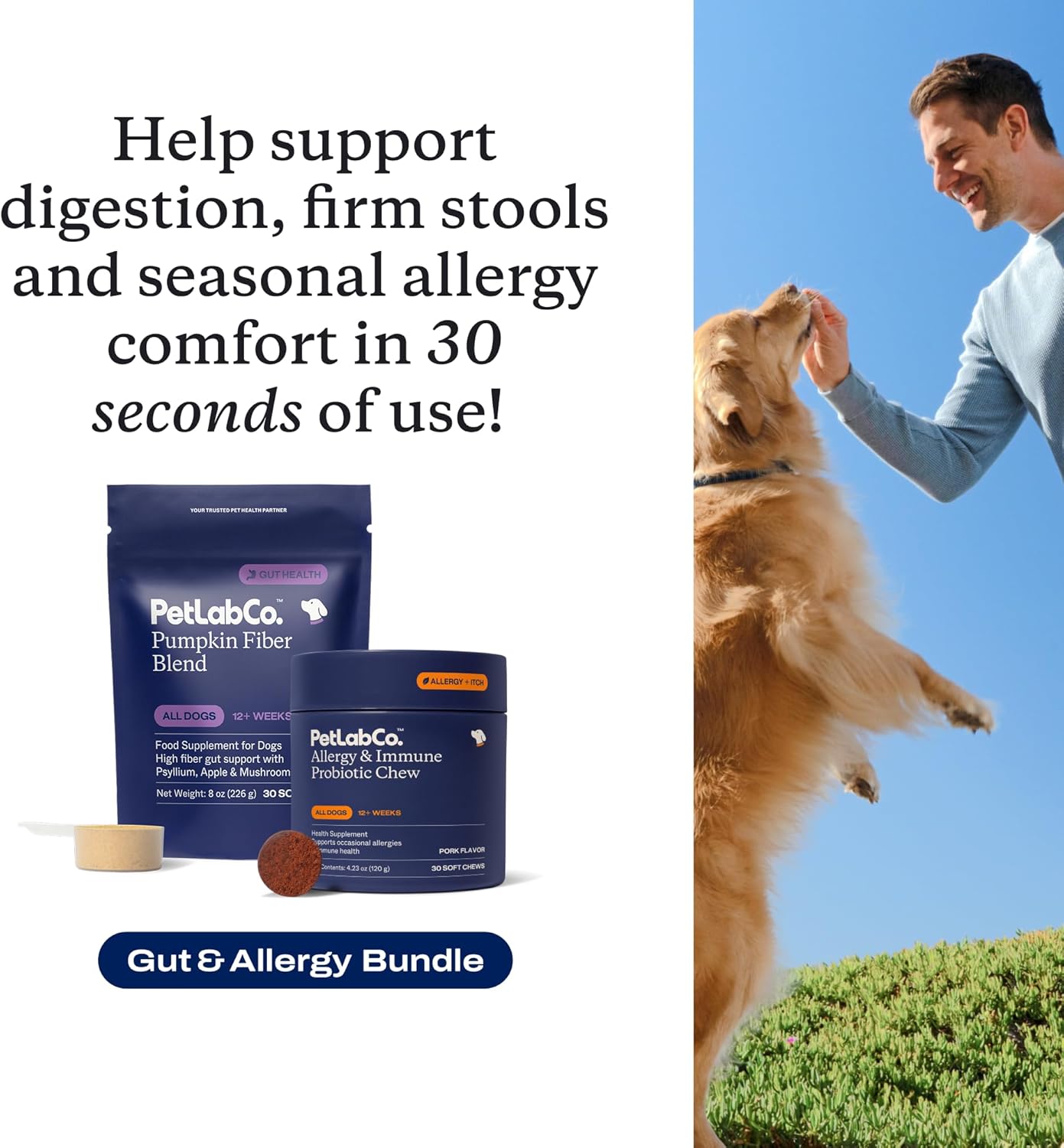 PetLab Co – Gut & Allergy Bundle: Pumpkin Powder Blend for Firm Stools & Healthy Digestion & Allergy & Immune Probiotic Soft Chews to Support Immune Response