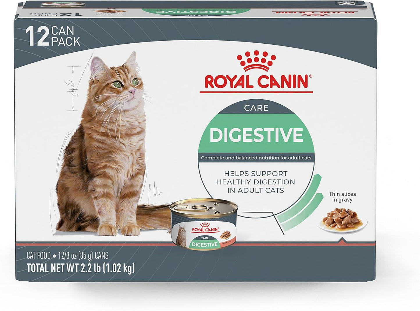 Royal Canin Feline Care Nutrition Digestive Care Adult Thin Slices in Gravy Cat Food, 3 oz (Pack of 12)