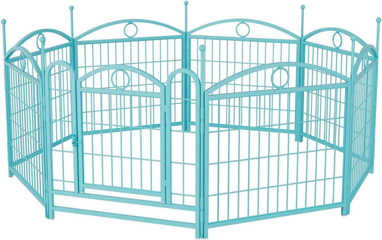 Dog Playpen Indoor 24 Inch 8 Panels Metal Dog Pen Pet Dog Fence Outdoor Exercise Pen with Doors Blue Rust-Resistant & Stable Indoor Outdoor Durable