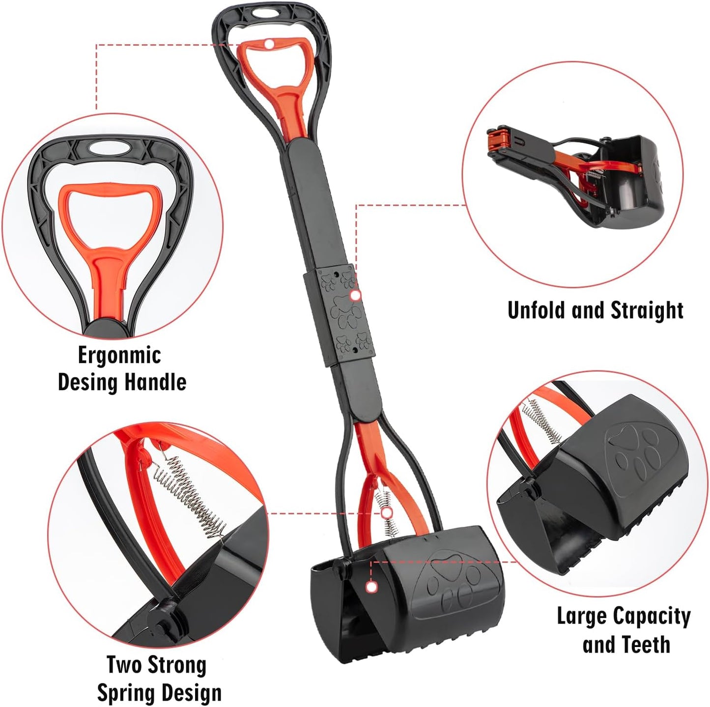 33" Pooper Scooper 2 Pack, XL Tall Handle No Touch Dog Pooper Scooper for Large Small Dogs, Durable Spring & Lightweight, Large Pooper Scooper for Dogs Heavy Duty, Foldable Dog Poop Pick Up Tool