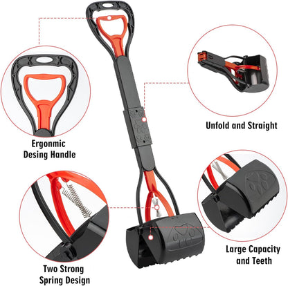 33" Pooper Scooper 2 Pack, XL Tall Handle No Touch Dog Pooper Scooper for Large Small Dogs, Durable Spring & Lightweight, Large Pooper Scooper for Dogs Heavy Duty, Foldable Dog Poop Pick Up Tool