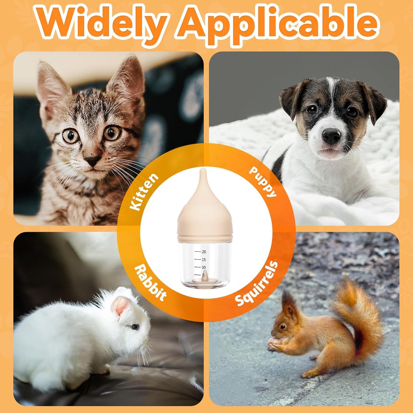 2 Pcs Kitten Bottles for Nursing, 20 ml Kitten Bottle Feeding Kit with 4 Pcs Replaceable Silicone Nipples Puppy Milk Replacer, Anti-Choking Feeder Design, Blue and Yellow for Newborn Pets