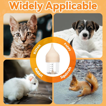 2 Pcs Kitten Bottles for Nursing, 20 ml Kitten Bottle Feeding Kit with 4 Pcs Replaceable Silicone Nipples Puppy Milk Replacer, Anti-Choking Feeder Design, Blue and Yellow for Newborn Pets