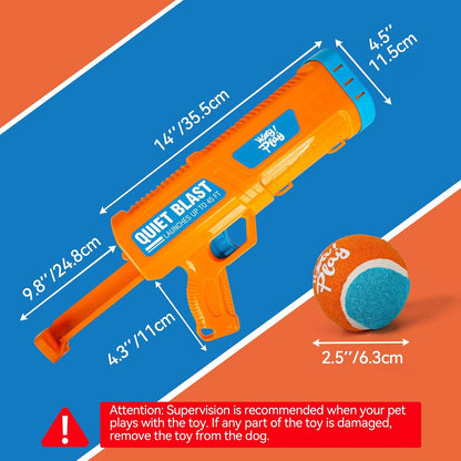 Quiet Blast Automatic Ball Launcher for Dogs, Orange and Blue, Outdoor Interactive Fetch Toy