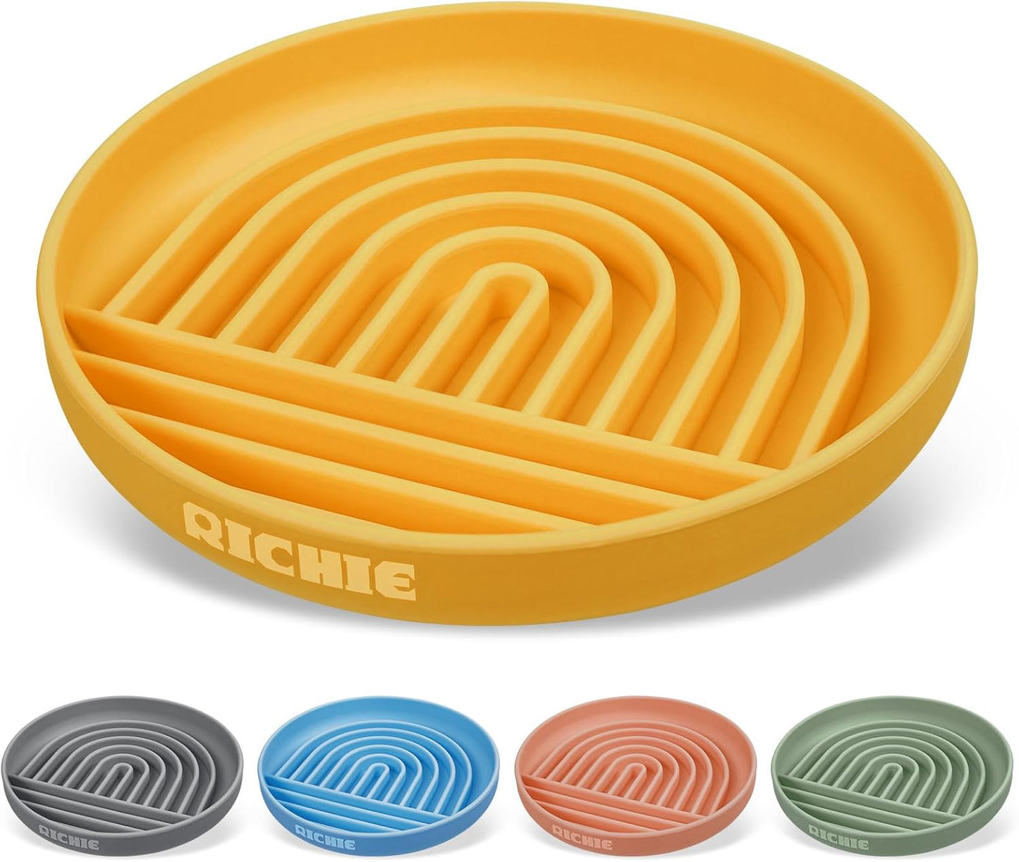 Slow Feeder Dog Bowls with Suction Cups, Silicone Puzzle Bowl for Slow Eating, Pets Slow Feeder Non-Slip Design Dishwasher Microwave Safe for Small Medium Dogs, Yellow