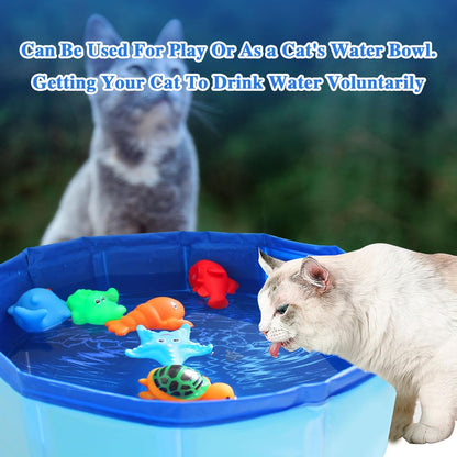Obfuscate Cat Pool Toy,Portable Cat Water Toy with Interactive Fish Toys,Engaging Interactive Cat Toys for Indoor Cats,6 PCS Blue Set for Bored Cats