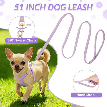Lukovee No Pull Small Dog Harness with Leash - Lightweight Soft Puppy Vest Harnesses, Adjustable Pet Harnesses for Puppy Small Dogs (Purple, XS)