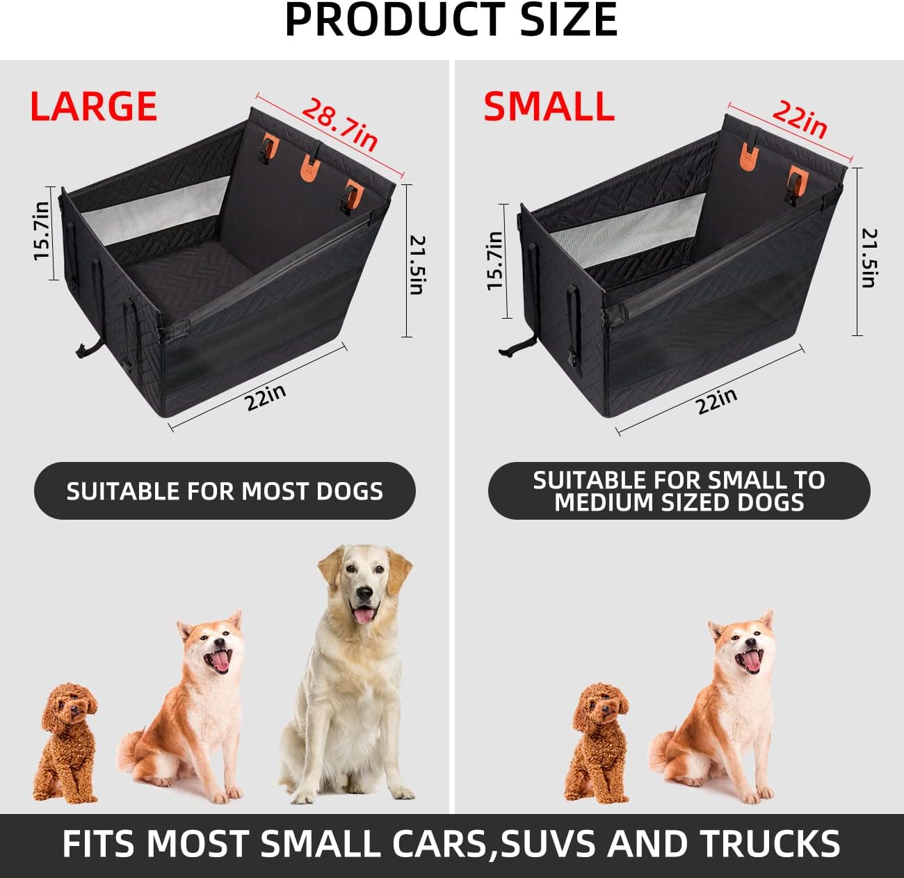 Large Dog Car Seat,Back Seat Extender for Dogs,Waterproof Medium Dog Seat Cover for Backseat, Pet Bed for Car Hammock(Black-L)