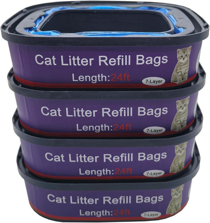 4 Pack Cat Litter Refill Bags Cartridges Compatible with Genie Cat Standard, Plus and XL Pails Odor Control
