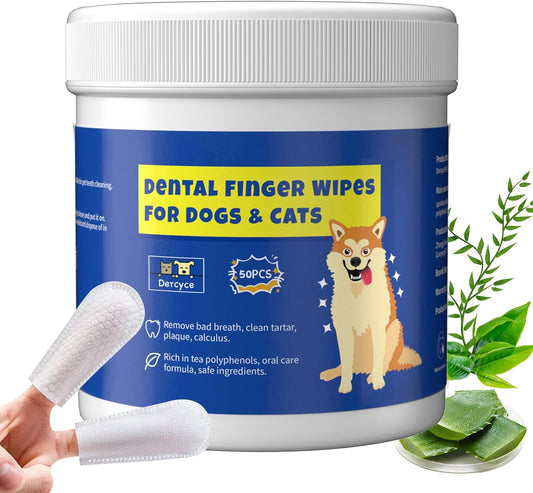 50Pcs Teeth Cleaning Wipes for Dogs & Cats, Dog Dental Care Wipes, Disposable Gentle Cleaning & Gum Care Pet Wipes