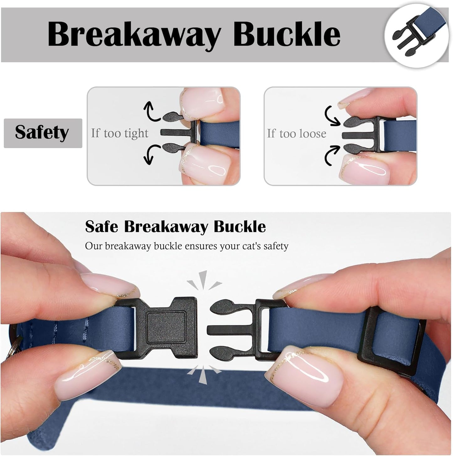 Breakaway Airtag Cat Collar with Removable Bell - Leather Soft Pet Collar with Apple Air Tag Holder - Adjustable GPS Collars for Girl Boy Cats Kitten Puppy - Lightweight, Cute and Comfortable (Blue)