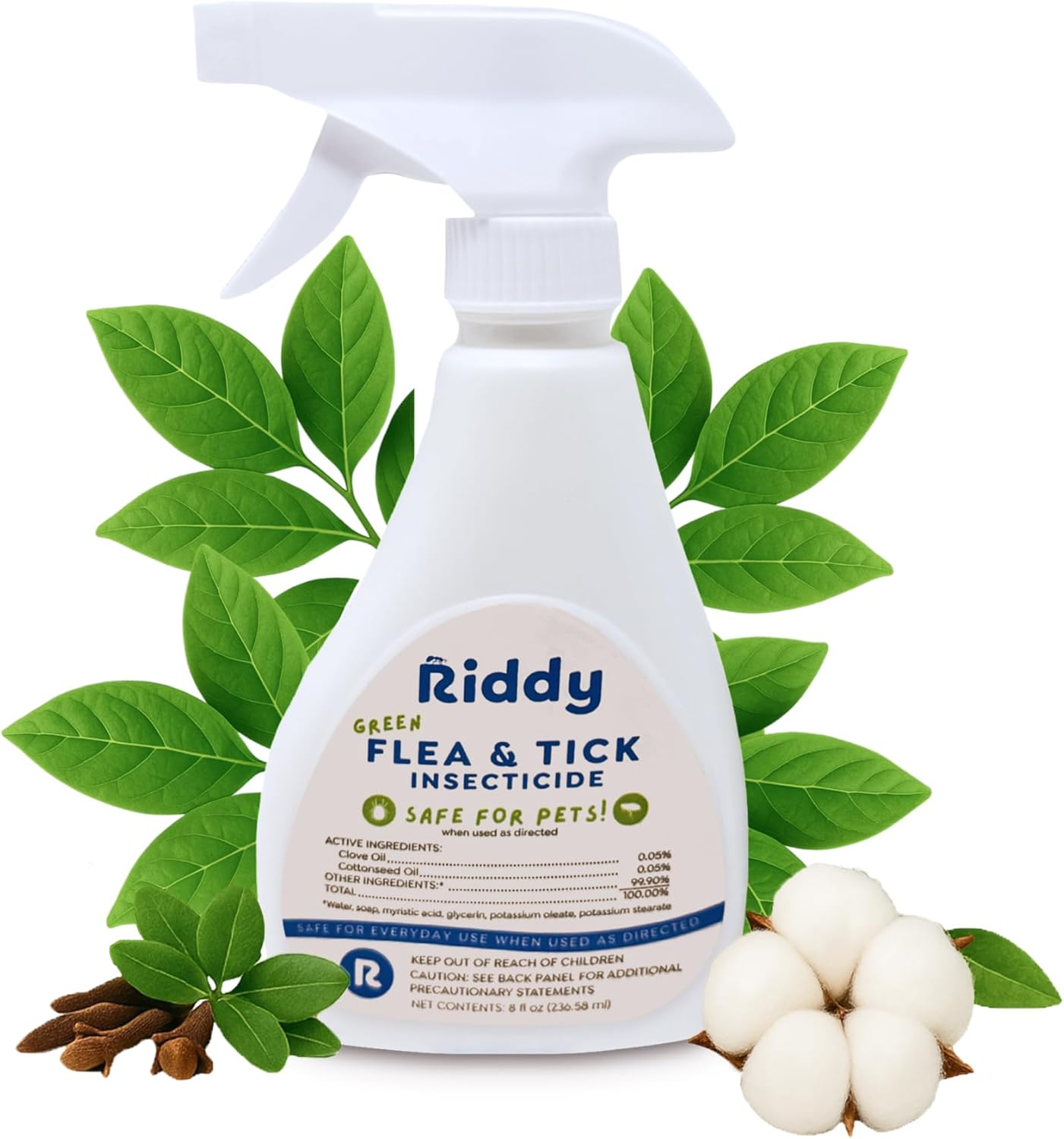 Riddy Flea & Tick Natural Spray for Pets with Essential Oils Safe Non-Hazardous Indoor and Outdoor Control, 8 oz