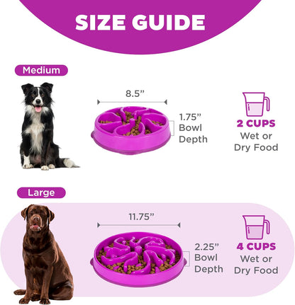 Outward Hound Large Slow Feeder Bowl, Puzzle Maze for Fast Eaters, Medium to Large Dogs, Helps Prevent Bloat & Aid Digestion, Holds 4 Cups Wet or Dry Food, Non-Slip, Made Without BPA, Purple