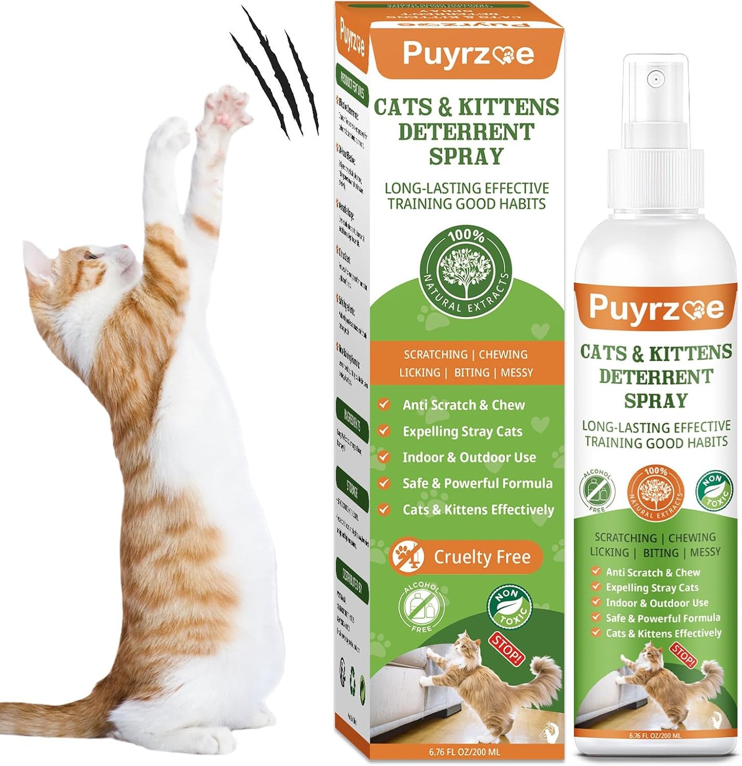 Natural Cat Deterrent Spray, 200ML Kitten Cat Repellent Spray Anti-Scratch for Furniture, Sofas, Curtains, Plants, Non-Toxic, Non-Alcohol Behavior Training Aid for Indoor & Outdoor