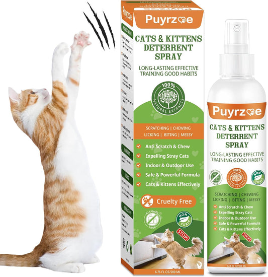 Natural Cat Deterrent Spray, 200ML Kitten Cat Repellent Spray Anti-Scratch for Furniture, Sofas, Curtains, Plants, Non-Toxic, Non-Alcohol Behavior Training Aid for Indoor & Outdoor