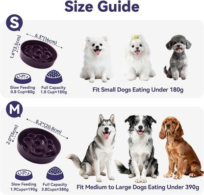 Ceramic Slow Feeder Dog Bowl - Maze Dog Bowl to Slow Down Eating - Fun Feeder for Fast Eaters - Ideal Food Control Dish for Medium to Large Breeds - 8.2 Inch - 1.8 Cups (180g) - Purple