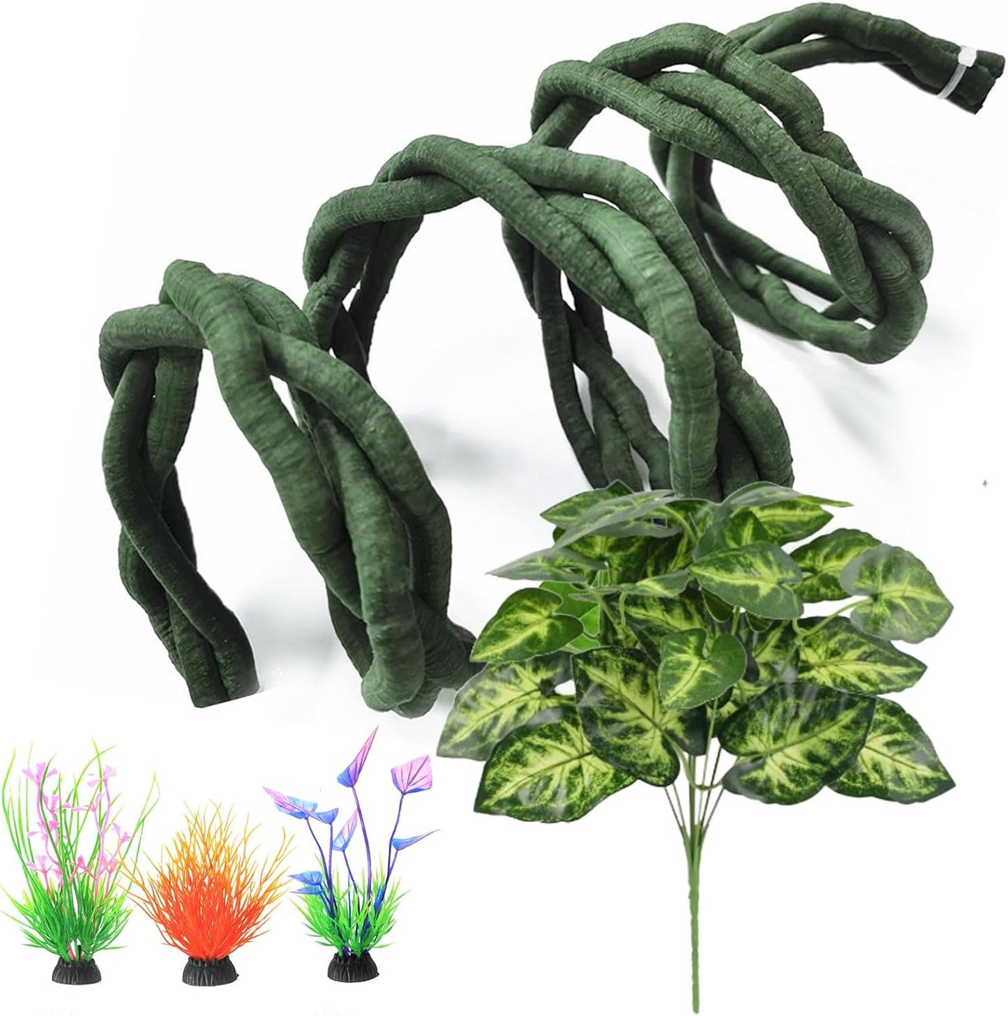 Reptile Vines, Flexible Snake Climbing Branch, Climber Chameleon Cage Vines Habitat Decor and Ball Python Terrarium Plants with Suction Cups for Chameleon Geckos Lizards Frogs