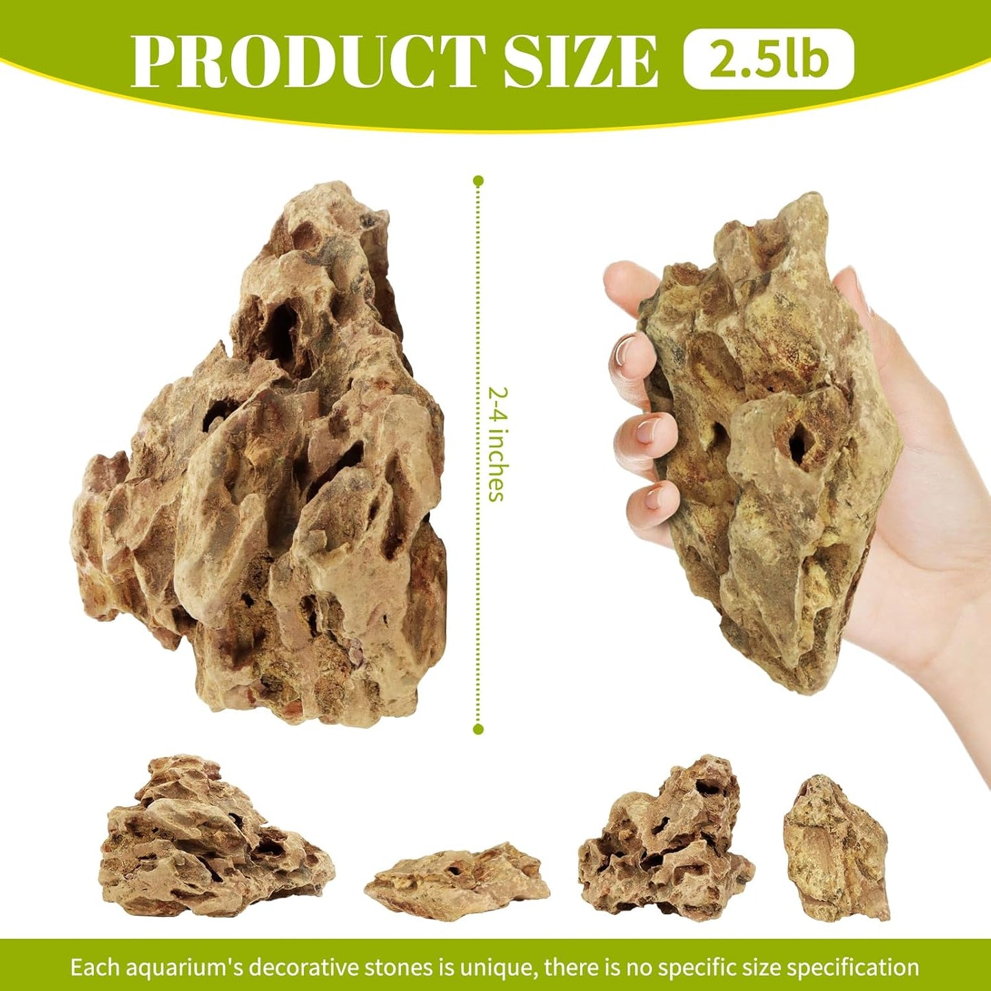 2.5lb Natural Dragon Stones, Aquarium Rocks Decoration Aquascaping Stone Landscaping Model for Fish Tank Decor Terrariums Paludariums Reptile Enclosures Gardens, 2-4 inches