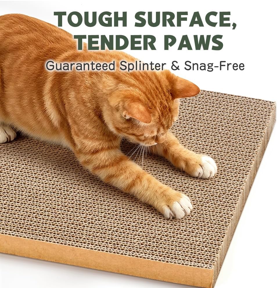 6 Pack Cat Scratch Pad with Box, Cardboard Cat Scratcher for Indoor Cats, Reversible Scratching Board with Lounge Bed for Small Medium Cats & Kittens