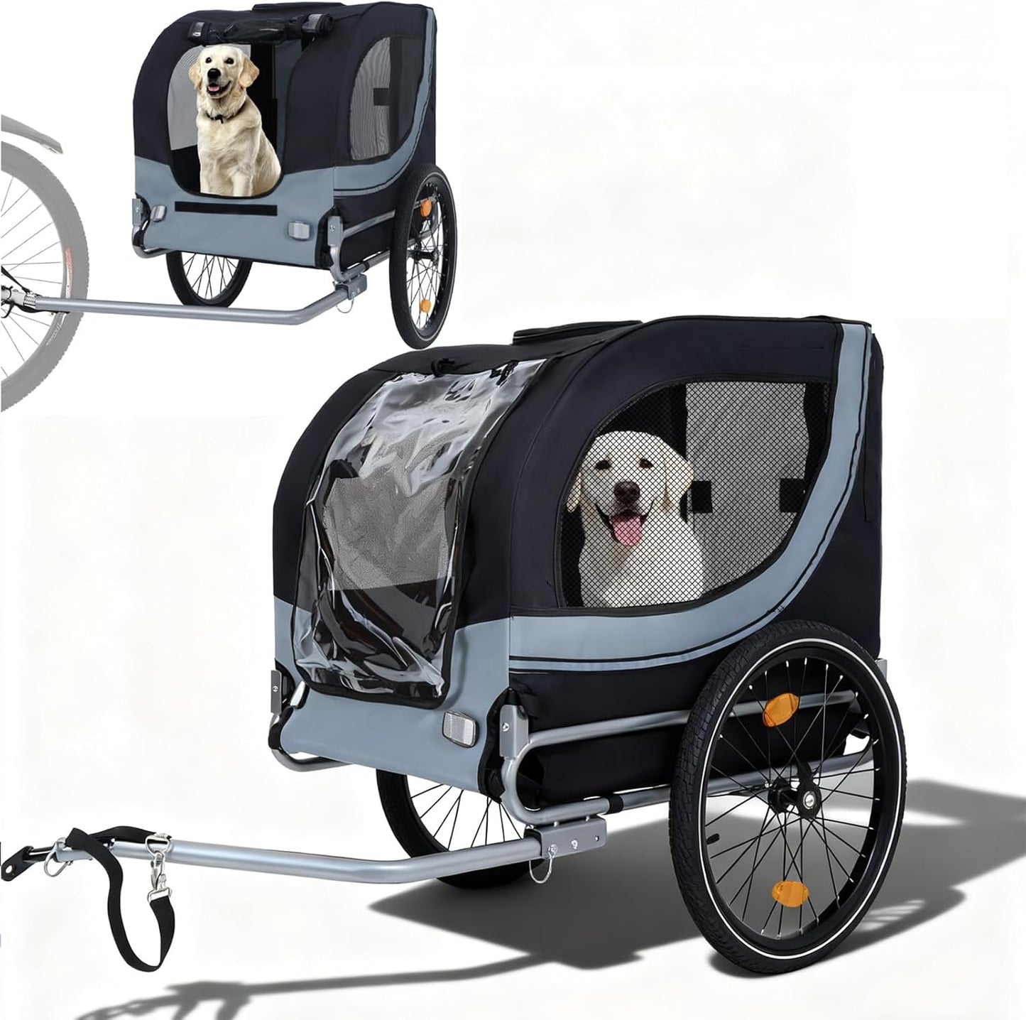 Heavy Duty Dog Bike Trailer for Large Dogs, 132 lbs Pet Bicycle Carrier with Easy Folding Frame, Quick Release Wheel & Universal Coupler, Includes Safety Reflector, Flag and Internal Leash