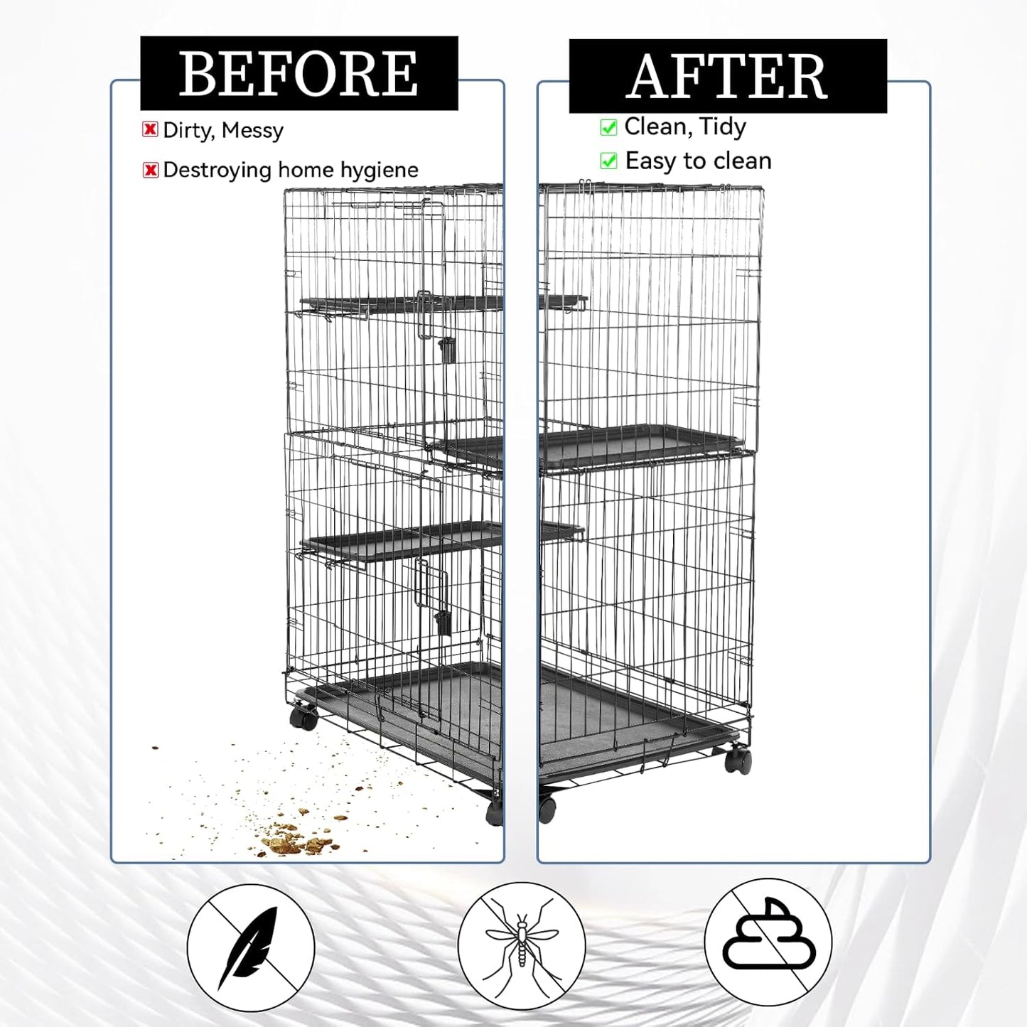 2PCS Adjustable Bird Cage Cover, Bird Cage Seed Catcher, Large Birdcage Cover, Airy Nylon Guard Net for Parrot Parakeet Macaw Round Square Cages (Black, White)