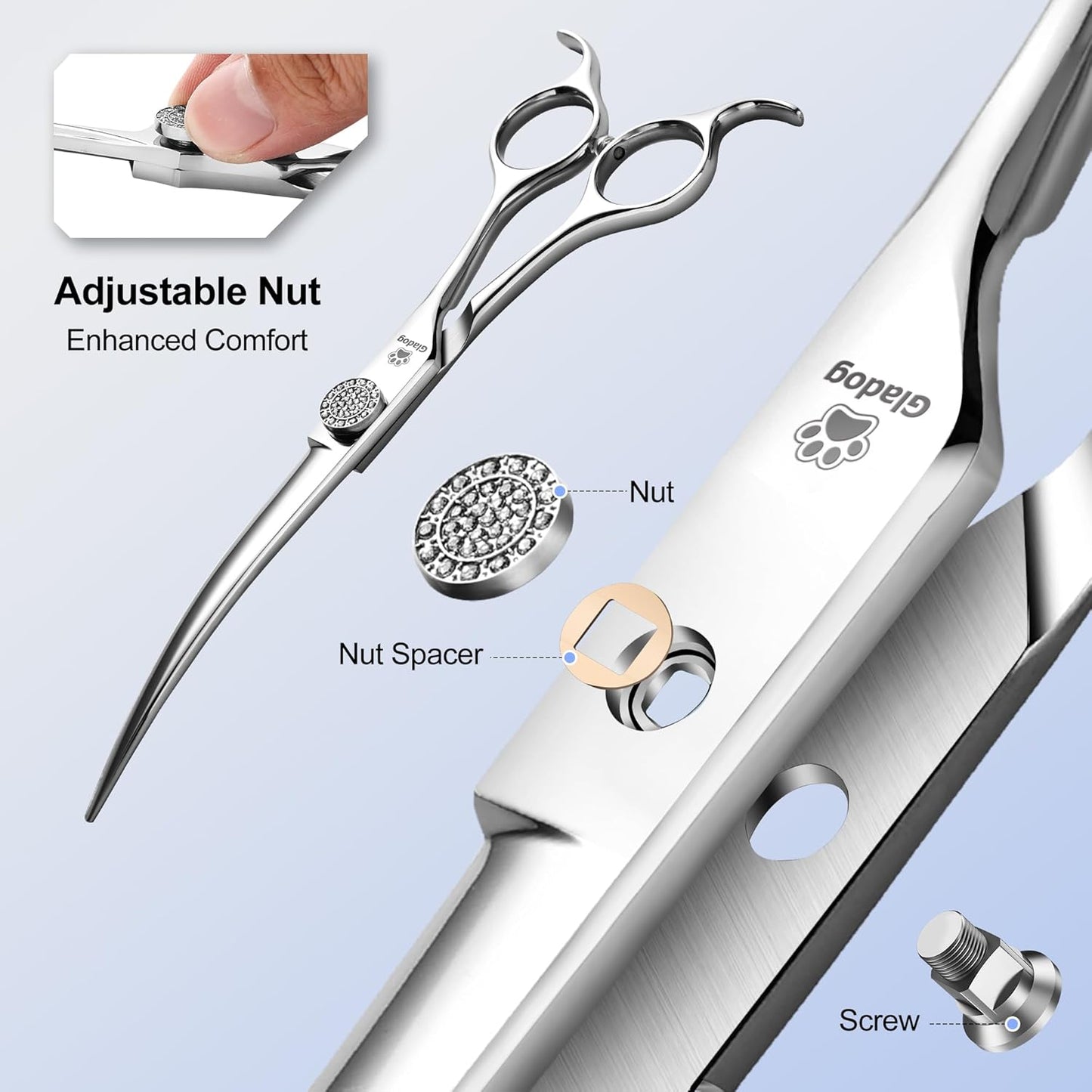 GLADOG Luxury Dog Grooming Scissors Set - 7" Straight, 6.5" Thinning, 7" Curved Dog Shears for Grooming - 9CR Steel, Professional Grooming Kit for Dogs