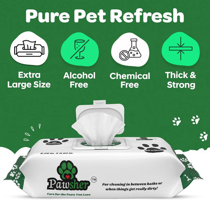 160 Dog Wipes for Paws and Butt - Unscented Dog Wipes Cleaning & Deodorizing - Extra Large, Thick and Chemical Free - Pearl Textured Pet Wipes for Dogs