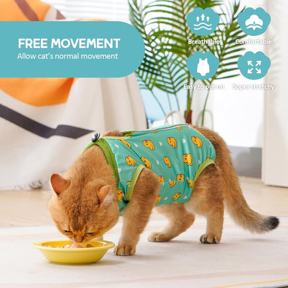 Avont Cat Recovery Suit - Kitten Onesie for Cats After Surgery, Cone of Shame Alternative Surgical Spay Suit for Female Cat, Post-Surgery or Skin Diseases Protection -Duck(S)