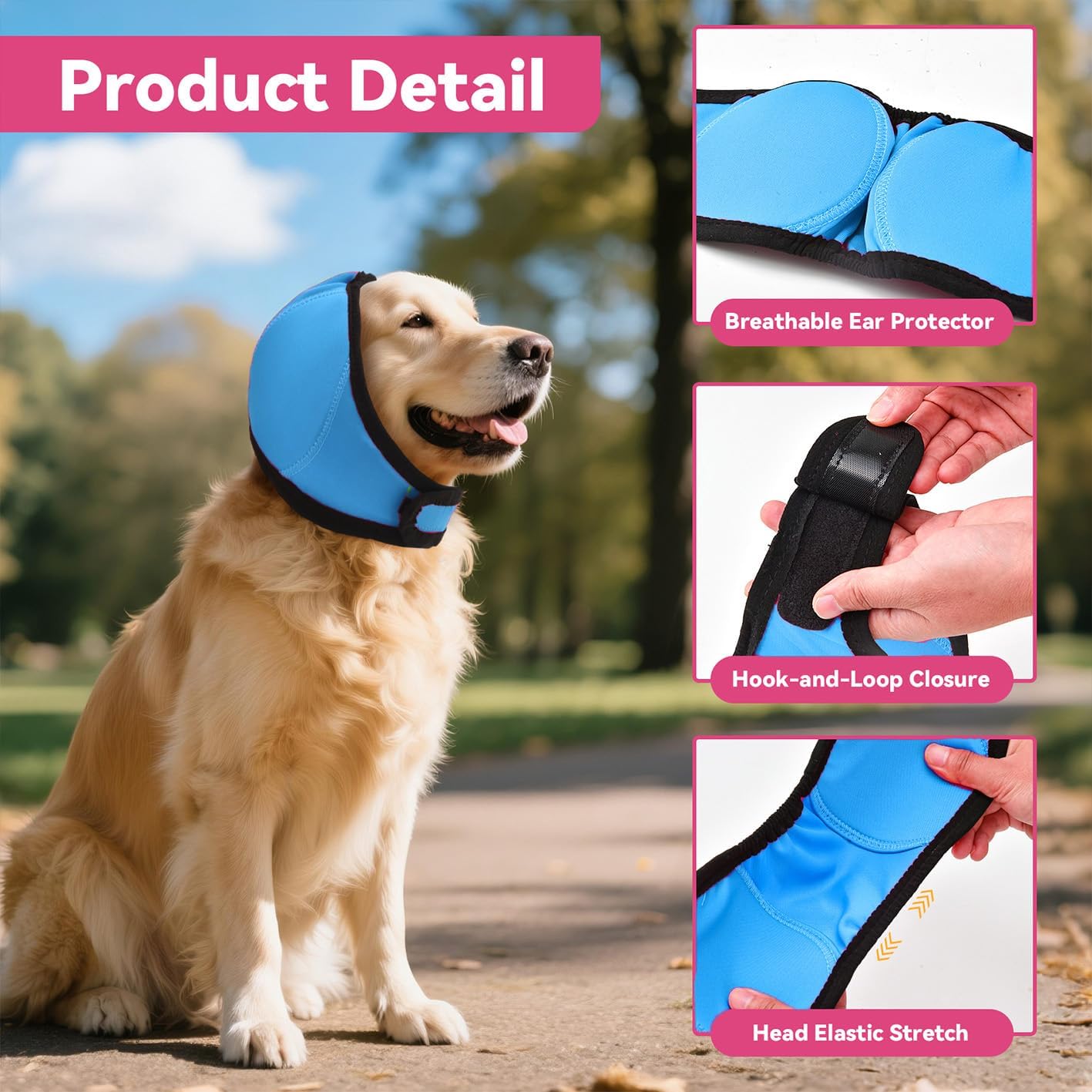 Quiet Dog Ear Muffs,Anxiety Relief/Noise Protection-Grooming-Thunder-Fireworks,Hematoma Ear Wrap,Adjustable Quiet Head Cover Sleeves Ear Covers for Bath (Blue, Medium)