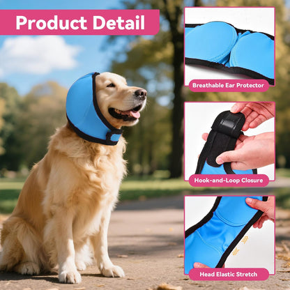 Quiet Dog Ear Muffs,Anxiety Relief/Noise Protection-Grooming-Thunder-Fireworks,Hematoma Ear Wrap,Adjustable Quiet Head Cover Sleeves Ear Covers for Bath (Blue, Medium)