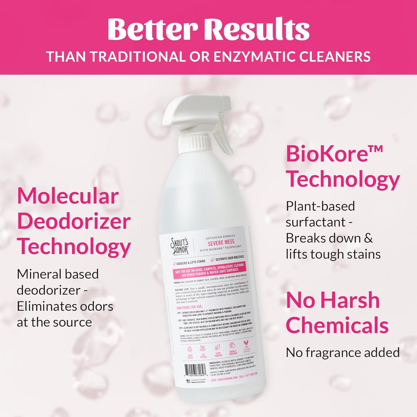 Skout's Honor Cat Severe Mess Stain & Odor Remover - Advanced Formula for Tackling the Worst Cat Messes, Eco-Friendly Formula for Carpets and Home, 35 oz