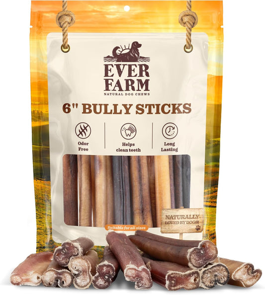 Odor-Free Bully Sticks (6", 25 Pack) – 100% Grass-Fed Beef Pizzle Dog Chews, Fully Digestible & Long-Lasting Dental Treats