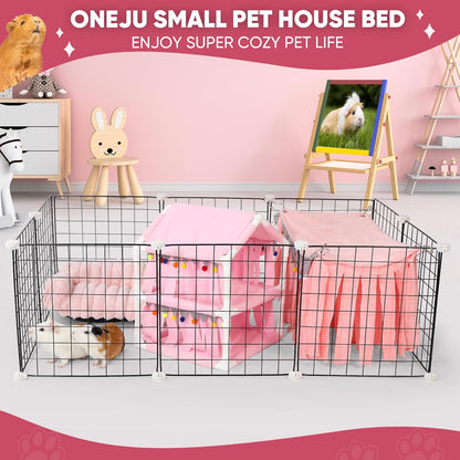 Guinea Pig Loft Bed - Small Pet Bunk Bed, Guinea Pig Hammock with Fleece Forest Hideout, Ideal for Rabbits, Ferrets and Chinchillas, Pink