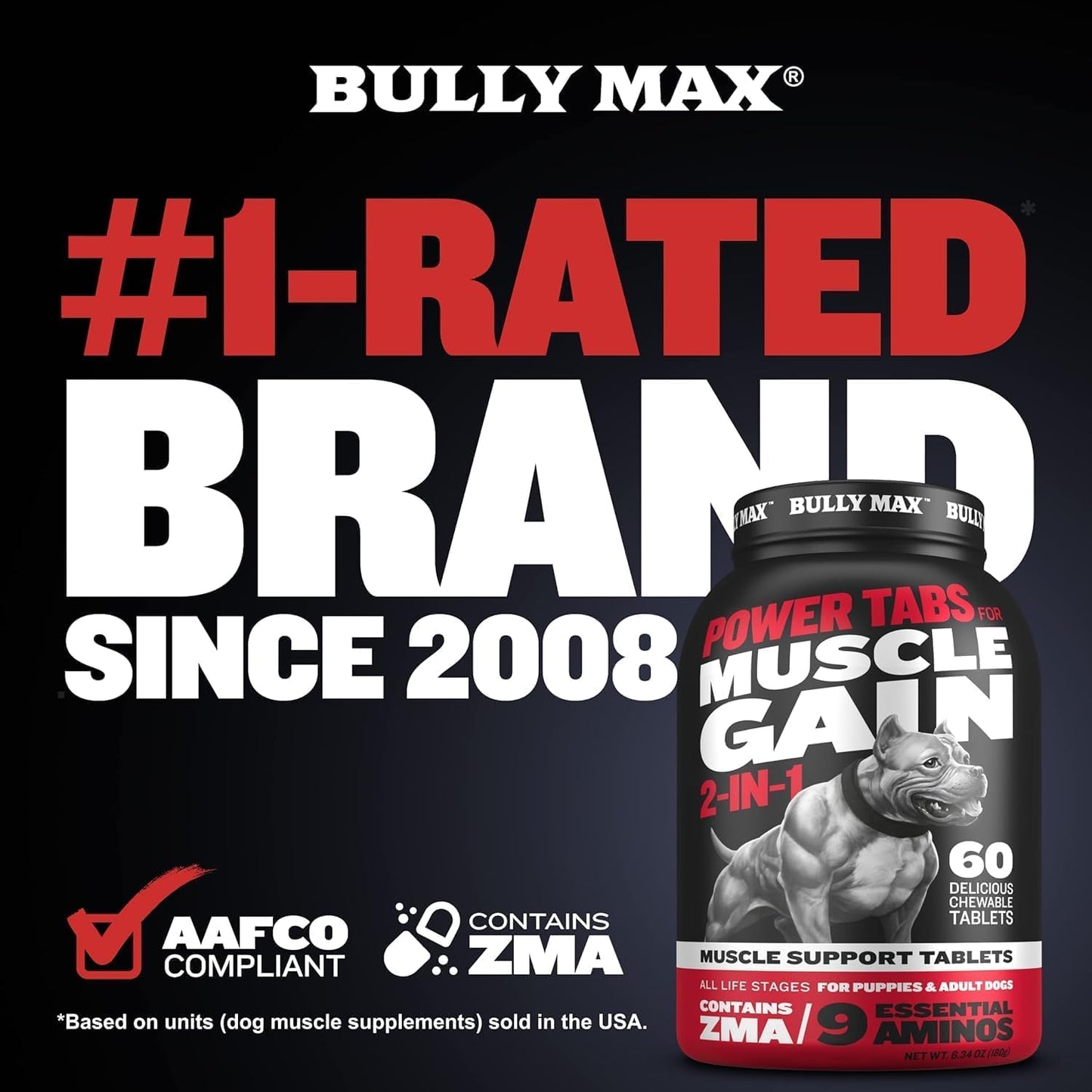 Bully Max 25/11 High Protein 45% Low Fat Dry & 26/12 Wet Dog Food (2 lbs.) + Muscle Builder Power Tabs 60 ct - Lean Muscle, Healthy Weight Management, Dog Vitamins & Complete Nutrition for All Breeds