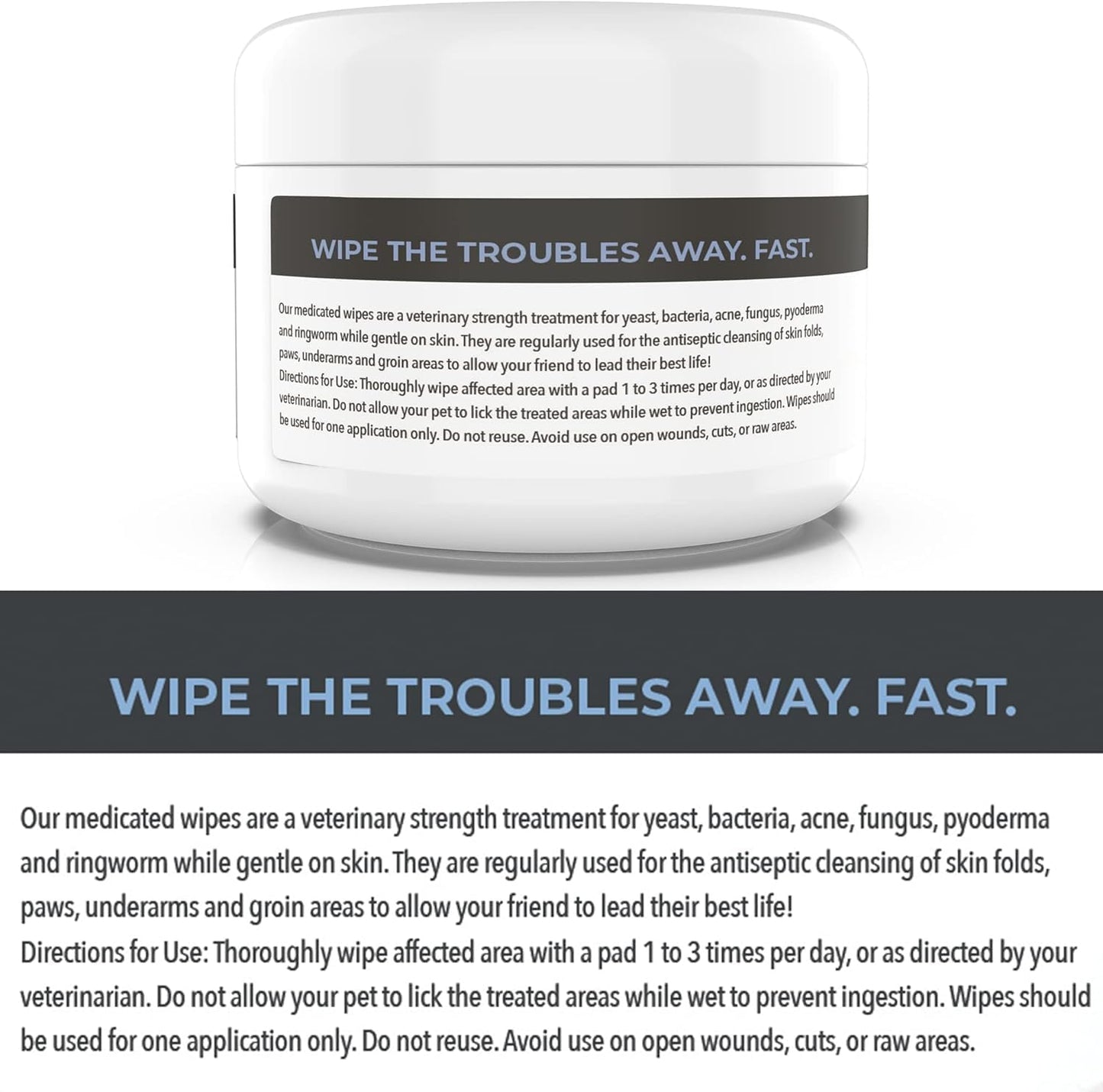 Smiling Paws Pets - Antibacterial & Antifungal Wipes for Dogs & Cats (with Chlorhexidine & Ketoconazole)