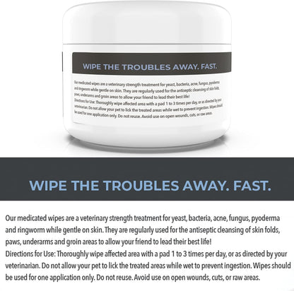 Smiling Paws Pets - Antibacterial & Antifungal Wipes for Dogs & Cats (with Chlorhexidine & Ketoconazole)