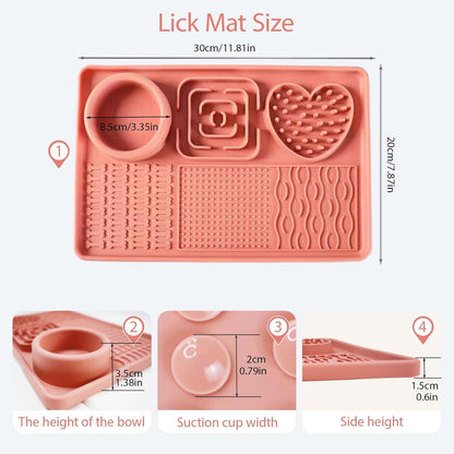 Licking Pad Mats 6 in 1 Reddish Orange for Butter Yogurt Peanut Frozen Food, Dog Slow Feeder Puzzle Bowl, Silicone Anti-Slip Pets Treats Feeding Mat, Collapsible Dog Water Bowl