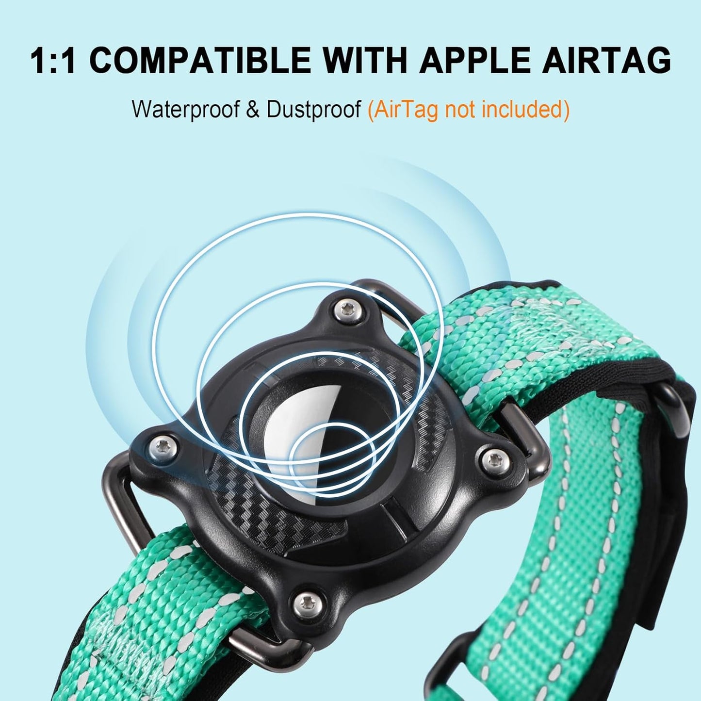 Airtag Dog Collar, Reflective Martingale Dog Collar with IP68 Waterproof Airtag Holder, Quick Release Buckle Soft Padded Collars for Large Medium Small Dogs, Green