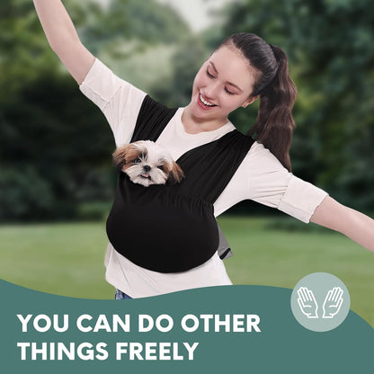 Supet Dog Sling Carrier for Small Pets, Hands Free Cat Sling, Reducing Back Neck Pain Anti-Anxiety Puppy Front, Adjustable Soft Dog Carrying (Black, Plus)