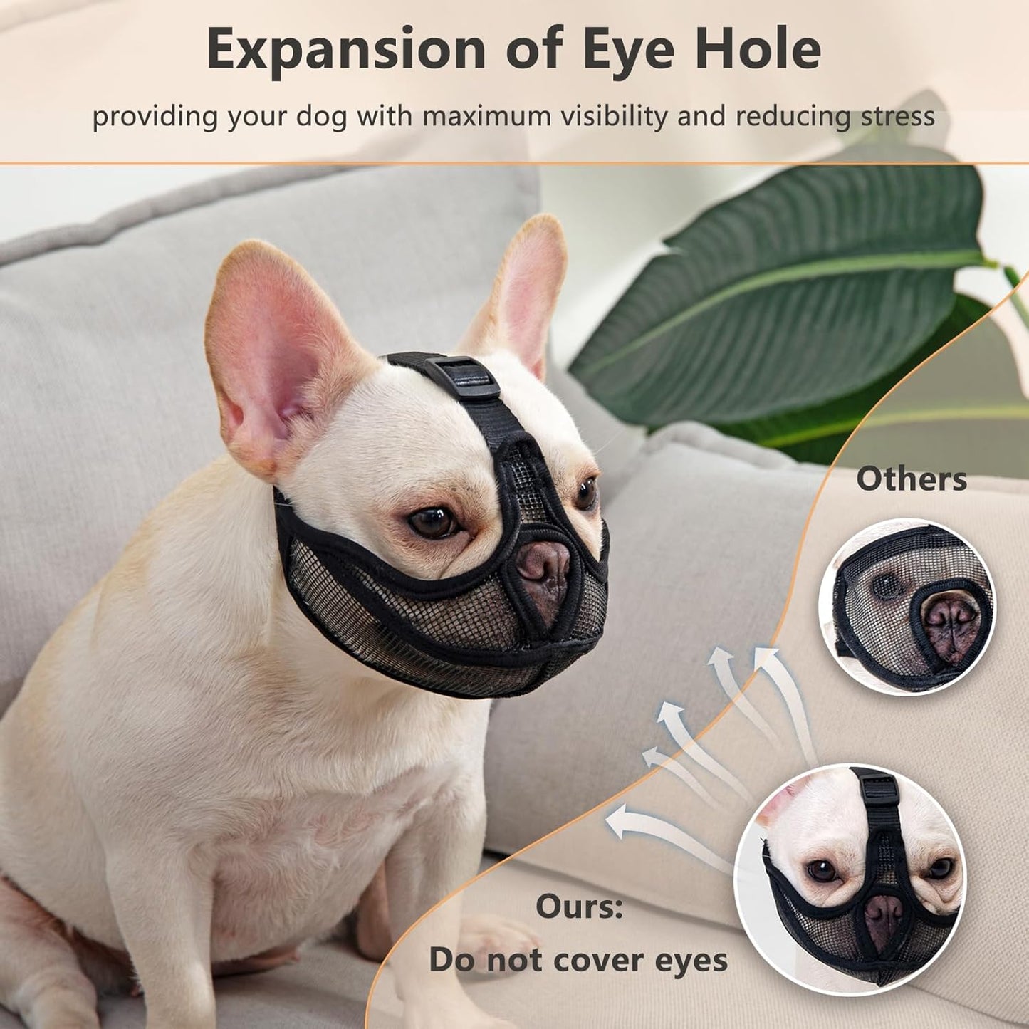 Short Snout Dog Muzzle, Won't Cover Forehead French Bulldog Muzzle, Anti-Biting Chewing Barking for English Bulldog, Pug, Pekingese(M,Black)