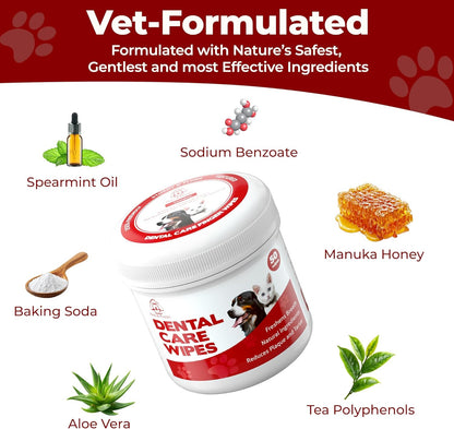Pets & Pupps Dog Teeth Cleaning Wipes, Cats & Dogs Tooth Brushing Kit to Remove Plaque & Tartar Buildup, Dog Toothbrush and Toothpaste Alternative for Dog Breath Freshener & Dental Care, Unscented