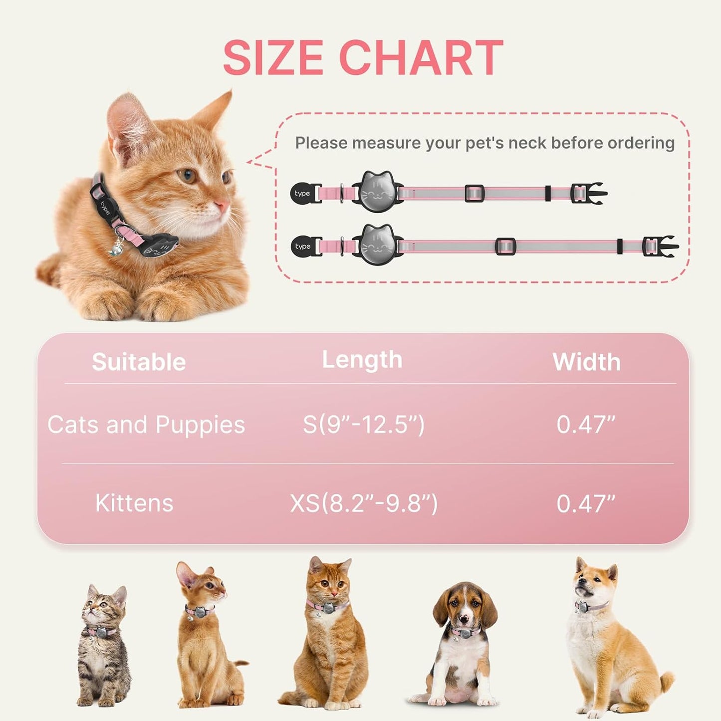 Cat Collar with Airtag Holder, Breakaway Cat Airtag Collar with Reflective Strap, Lightweight Kitten Collar for Apple Air tag, Hidden GPS Tracker Holder for Boy Girl Cats, Kittens, Puppies (9-13")